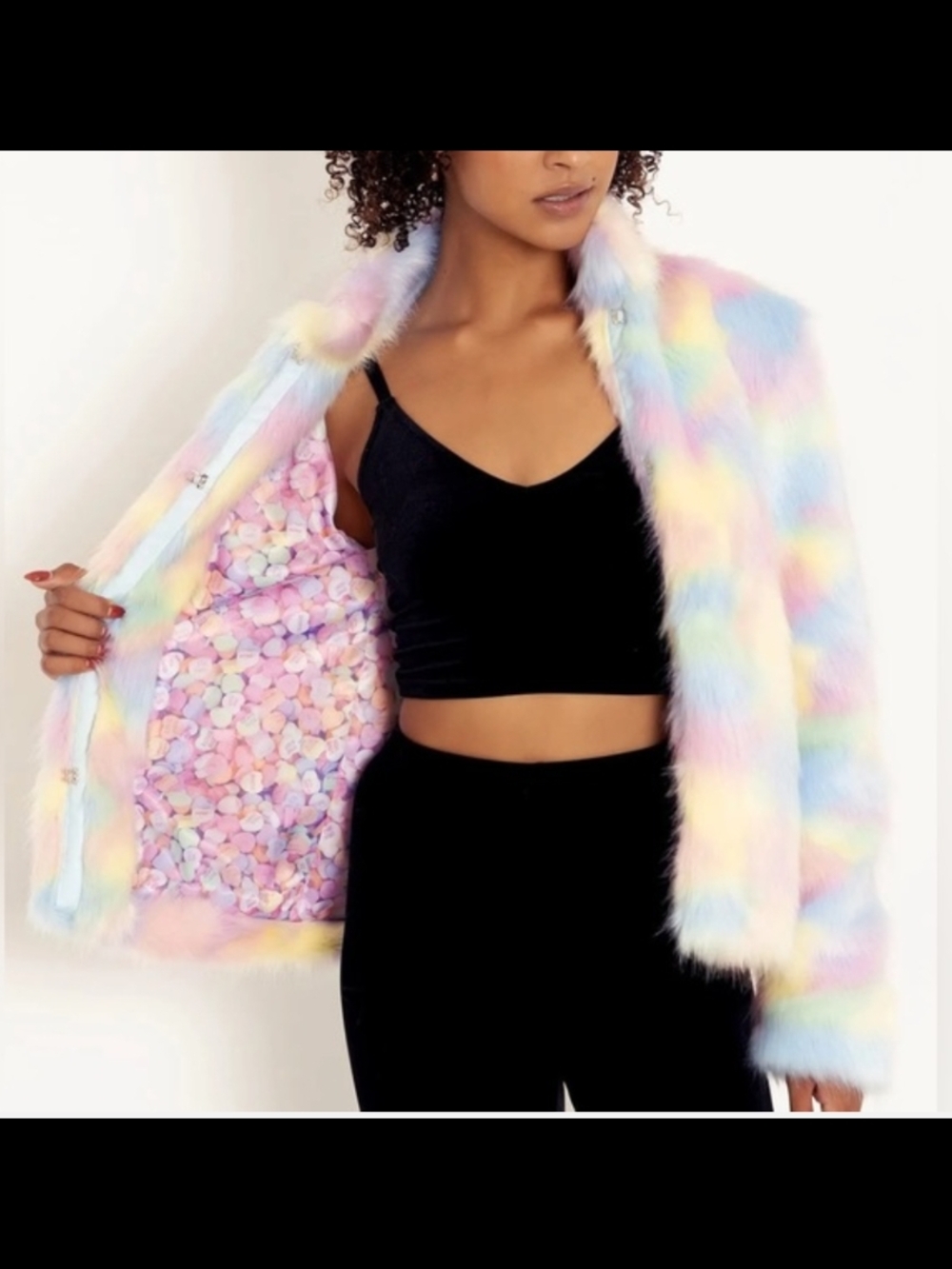 Blackmilk Pastel Rainbow Faux Fur Teddy Jacket - Picture 2 of 2